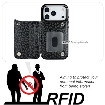 HAOPINSH Wallet Case with Card Holder for iPhone 17 Pro, Black Leopard Cheetah Pattern Back Flip Folio PU Leather Kickstand Card Slots Case for Women, Double Magnetic Clasp Shockproof 6.3" - color: Black Leopard