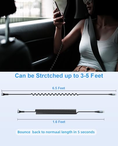 90 Degree Coiled USB C to C Cable for Car 6FT, 2Pack Coiled USB C Cable - color: Grey, size: 6FT
