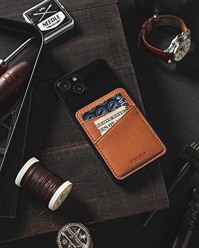 VULKIT Phone Card Holder Wallet Leather Adhesive Pocket RFID Blocking Credit Card Sleeves Stick Back of Phone Smartphones - color: Brown