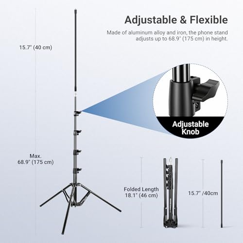NEEWER BASICS Phone Tripod Stand with Flexible Arm & Reversible Legs, Aluminum Office Table Bedside Smartphone Clip Clamp Holder Mount Compatible with iPhone Samsung Android for Video Recording, ST014