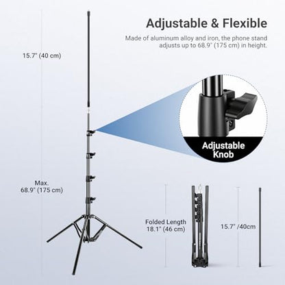 NEEWER BASICS Phone Tripod Stand with Flexible Arm & Reversible Legs, Aluminum Office Table Bedside Smartphone Clip Clamp Holder Mount Compatible with iPhone Samsung Android for Video Recording, ST014