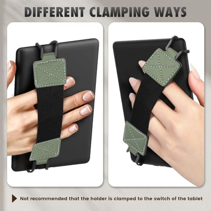 MoKo Security Hand-Strap for 6-8" eReaderFire Tablet, Kindle/Kobo/Voyaga/Lenovo/Sony Kindle E-Book Tablet, Elastic Versatile Hand Strap Lightweight Finger Grip Holder, Celadon - color: B-celadon, style: Black Strap