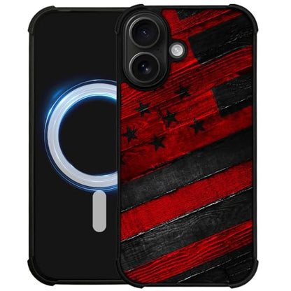 DJSOK Case for iPhone 17,Compatible with MagSafe,Anti-Scratch Shockproof Case,Black Red Wood Grain American Flag - color: Black red wood grain American flag, size: IPhone 17