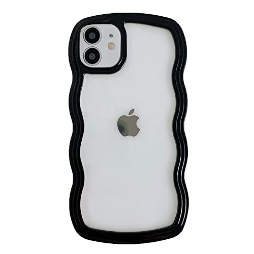 QLTYPRI Cute Wavy Case for iPhone 11 Clear Phone Case, Black | Aesthetic Curly Frame Shape Transparent TPU Phone Case for Girls Women, Soft Silicone TPU Bumper Shockproof Protective Cover - color: Black, size: iPhone 11