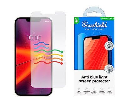 Ocushield Anti Blue Light Tempered Glass Screen Protector of iPhone 13, 13 Pro, 14 & 16E (6.1") – Blocks Blue Light, Prevents Eye Strain & Helps You Sleep Better, 9H Hardness & Case Friendly - size: iPhone 13 | 13 Pro | 14 | 16E