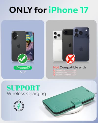 OCASE for iPhone 17 Wallet Case, Card Holder, Green | RFID Blocking, Kickstand, Magnetic Closure, PU Leather Flip Folio, Shockproof TPU Shell, Protective Phone Cover (6.3") 2025 - color: Green