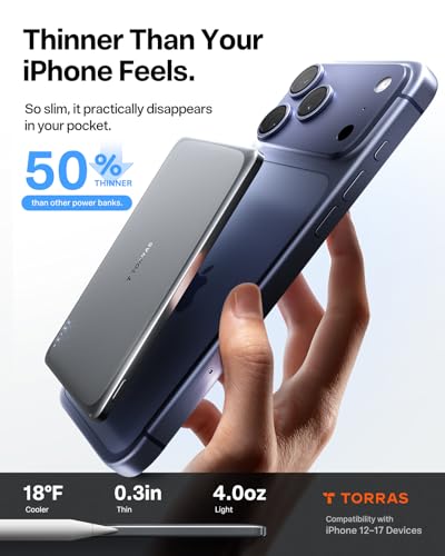 TORRAS MiniMag Pro Ultra Slim Magnetic Power Bank 5000mAh, Infinite Grey
