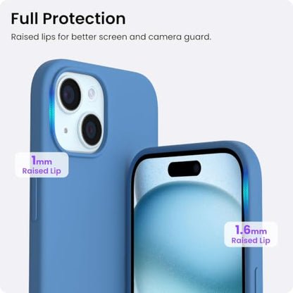 ORNARTO Compatible with iPhone 15 Case 6.1, Slim Liquid Silicone 3 Layers Full Covered Soft Gel Rubber Phone Case, Anti-Scratch Shockproof Protective Cover 6.1 Inch, Blue - color: Blue