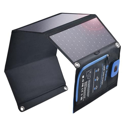 BigBlue 28W Solar Panel Charger with Digital Ammeter, USB-A/USB-C Outputs - color: Black