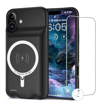 Battery Case for iPhone 16, [10000mAh] Enhanced Rechargeable Portable Protective Wireless Charger Case Battery Pack Support CarPlay Wireless Charging Case Compatible with iPhone 16 (6.1 inch)-Black - size: iPhone 16