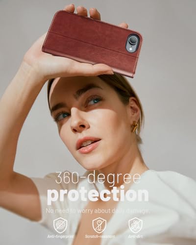 OCASE for iPhone 17e/iPhone 16e Wallet Case, Card Holder, Brown | RFID Blocking, Kickstand, Magnetic Closure, PU Leather Flip Folio, Shockproof TPU Shell, Protective Phone Cover (6.1") - color: Brown