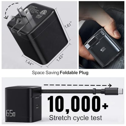 65W GaN Retractable USB-C Charger Wall Charger