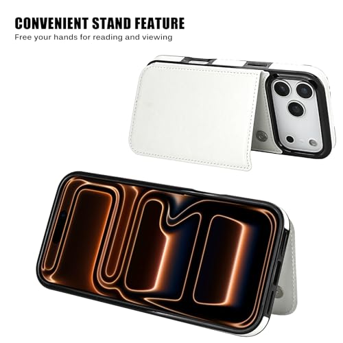 for iPhone 17 Pro Max Wallet Case with Screen Protector, Slim PU Leather Protective Case with Card Holder[RFID Blocking] Kickstand Cover 6.9“-White - color: White