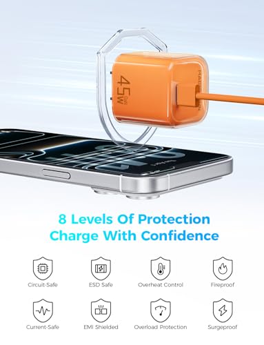 MAGIC JOHN 45W PD USB C Charger, Fast Charging Wall Power Adapte, Orange - color: Orange