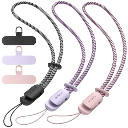SURPHY 3 Pack Phone Wrist Strap, Phone Lanyard with Cellphone Tether Tab - color: Black & Lilac & Pink