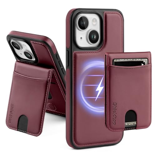 Shieldtop Compatible with MagSafe iPhone 14 Plus Wallet Case,Wine Red | 2 in 1 Detachable Magnetic,Credit Card Holder Slots,RFID Blocking,PU Leather,Kickstand,Flip Folio Phone Cover for Men & Women - color: Wine Red, size: iPhone 14 Plus 6.7"