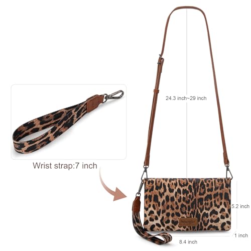 Wrangler Leopard Print Wallets Womens Crossbody Wallet Cheetah RFID Blocking Bifold Small Clutch Credit Card Holder Purse - color: B-leopard Brown