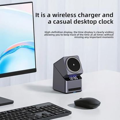 LICAEVEY 4 in 1 Wireless Charging Station, 15W Fast Magnetic Electronics Charger Stand with 180 Degree Rotation Clock Display for Phone Air 17 16 15 14 Series Smartwatch Earbuds