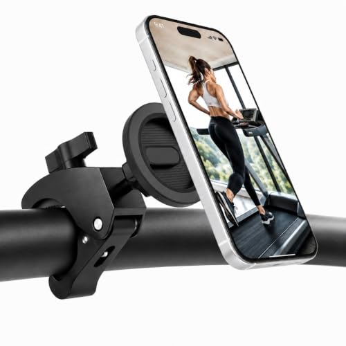 Heavy Duty Magnetic Phone Mount for Gym & Spin Bikes, N52 Clamp for Peloton/Treadmill/Stroller/Golf Cart, 360° Rotatable, Compatible with MagSafe iPhone 12-17 - color: black