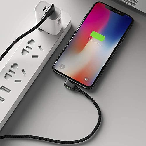 mcdodo USB 90 Degree Right Angle Design Gaming LED Cord Nylon Braided Sync Charge USB Data 6FT/1.8M Cable Compatible with iPhone 14/13/12/11 Pro Max (Black, 4FT/1.2M)