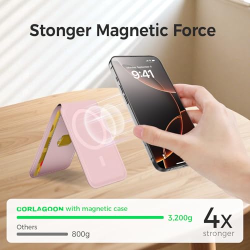for MagSafe Wallet，Leather Magnetic Wallet for Phone with Adjustable Stand，5 Magnetic Credit Card Holder RFID Blocking for iPhone 17 16 15 14 13 12 Pro Max Air Series Cases(Slim-Pink) - color: Slim-Pink