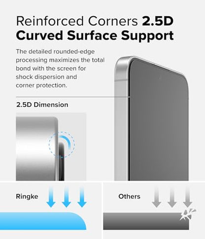Ringke for Samsung Galaxy S24 FE Screen Protector [Easy Slide, 2 Pack] | Easy Installation with Alignment Tool, Case Friendly Premium 9H Hardness Tempered Glass - size: Galaxy S24 FE