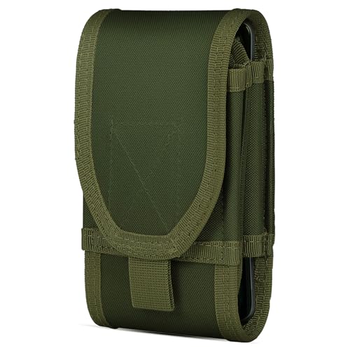 Double Capacity Phone Holster, Tactical Molle Pouch Compact Belt Waist Bag for iPhone 15 Pro Max/15 Pro/14 Plus/14 Pro Max/14 Pro/14/13 Pro Max/12 Pro Max/11 Pro Max/XS Max, Size Large - color: Green