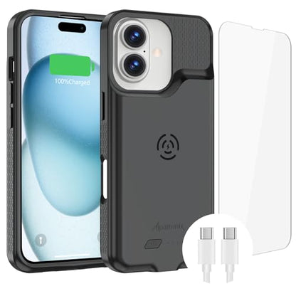 Alpatronix Battery Case for iPhone 16/16e/17e [2025 New], 15W Fast Wireless Charging Case, Portable Strong Slim Protective Rechargeable Charger Case, Compatible with iPhone 16/16e Black - size: Apple iPhone 16/ iPhone 16e / iPhone 17e