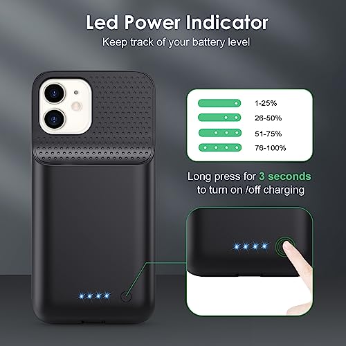 Battery Case for iPhone 12/12 Pro,[2025 Upgraded] 10800mAh Ultra-Slim Portable Extended Charger Case Cover for iPhone 12/12 Pro Charging Case (6.1 Inch)-Black - color: Black