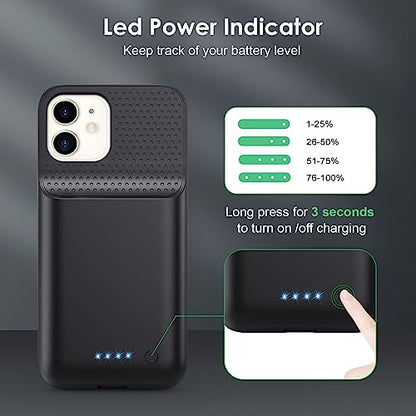 Battery Case for iPhone 12/12 Pro,[2025 Upgraded] 10800mAh Ultra-Slim Portable Extended Charger Case Cover for iPhone 12/12 Pro Charging Case (6.1 Inch)-Black - color: Black