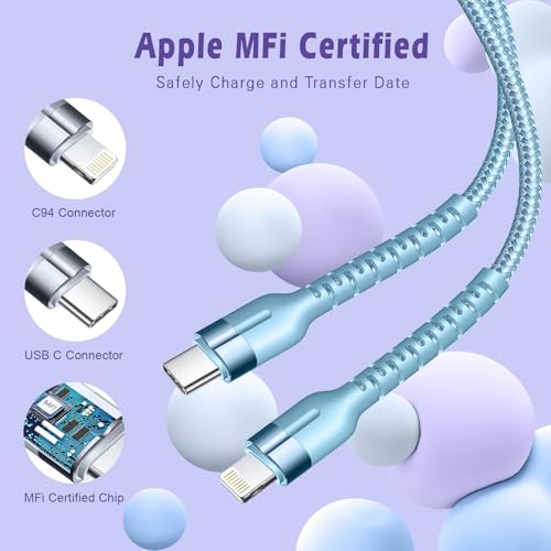 Exeric 3Pack 3FT Nylon Braided USB C to Lightning Cable, Fast Charger