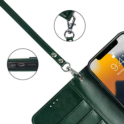 Bocasal Detachable Wallet Case Card Holder for iPhone 13 Pro Max Green | RFID Blocking Kickstand Card Slots Holder PU Leather Magnetic Shockproof Wrist Strap Removable Flip Protective Cover 6.7 inch - color: Green