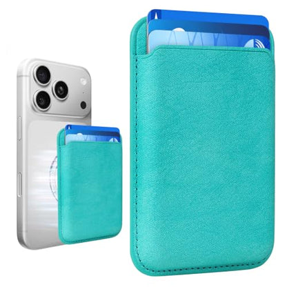 Magnetic Wallet Cell Phone Card Holder for Phone Case with Mag-Safe | Stronger Magnetic RFID Leather Phone Wallet Stick on Series of iPhone 17/16/15/14/13/12 and Pro/Promax, Aqua Teal - color: Aqua Teal, size: 1 Pack