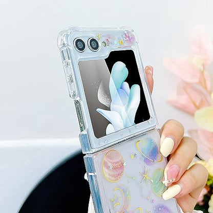 Compatible with Samsung Galaxy Z Flip 6 Case/Flip 7 FE Case Women | Soft TPU Planet Sparkle Glitter Shockproof Phone Cover Girls - color: TPU\Universe Pink, size: Samsung Galaxy Flip 6/Flip 7 FE