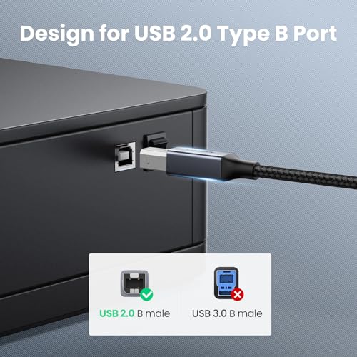 UGREEN USB-B to USB-C Cable 3FT, Nylon Braided for Printer & MIDI - color: Black, size: 3 FT