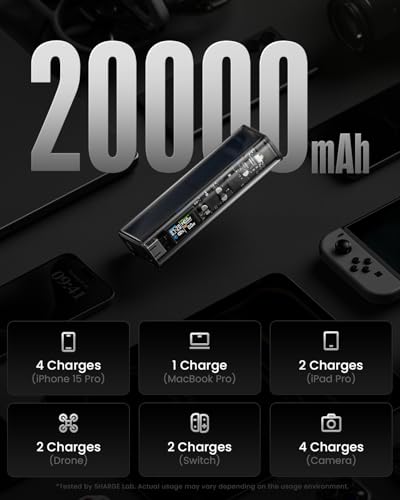 Shargeek 140 Power Bank, 20000mAh 140W Portable Charger, Transparent Design - color: Black