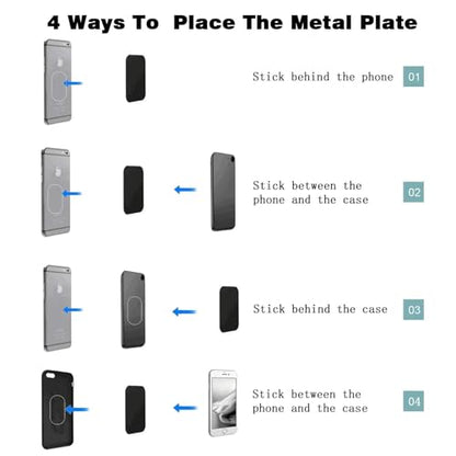 Adhesive Thin Metal Plates(Compatible with Magnetic Mounts),4 Piece Metal Plates for Phone Case(2 Rectangle and 2 Round) S-07N(Black)