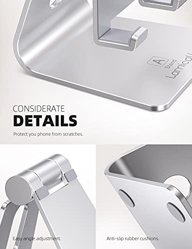 Lamicall Aluminum Cell Phone Stand, Adjustable Desk Phone Holder for iPhone - color: Silver