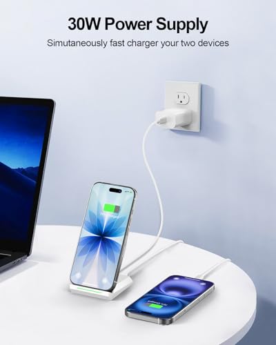 Wireless Phone Charger Stand for iPhone Samsung with 30W PD Adapter - color: White
