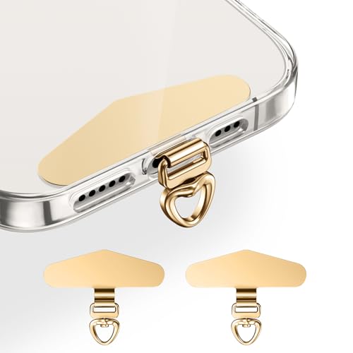 saxsion Heavy Duty Phone Tether Tab 360, Metal Lanyard Patch with 44lbs Load Capacity & Swivel Ring,2-Pack - color: Champagne Gold*2
