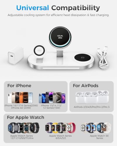 25W 3 in 1 Wireless Charging Station for Magsafe Charger for Apple Device - color: white