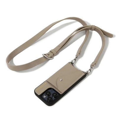 Bandolier Hailey Leather Crossbody Phone Case iPhone 15 Pro Max- Greige | Crossbody leather phone case. Built-in wallet w/ snap-closure. Adjustable & removable leather strap. Phone drop protection. - color: Greige/Silver, size: iPhone 15 Pro Max
