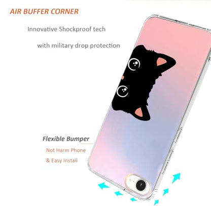 for iPhone 17e & 16e Case: Slim Clear Matte Cute Flowers Floral Design for Girls Women Military Grade Drop Protection TPU Bumper Shockproof Silicone Phone Cover (Cat Ear) - color: Fun Cat Ear