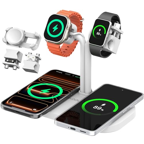 4-in-1 Charging Station,Wireless Charger & Dual Smart Watch Stand - color: A423SW-White