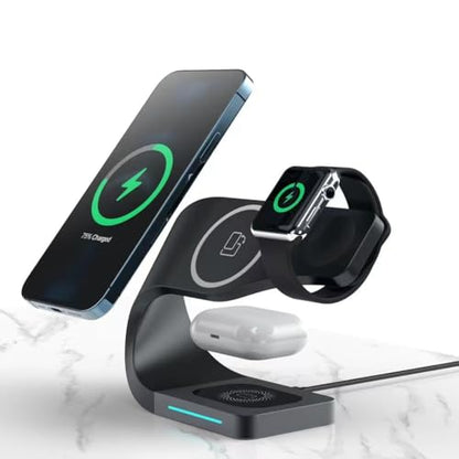3 in 1 Wireless Charging Station Compatible with iPhone, Galaxy Phone, Earbuds and smartwatch