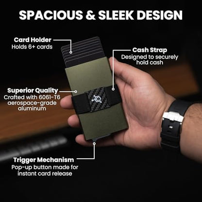 CODE 118 Wallet for Men - Slim Minimalist Aluminum Magnetic Card Holder - RFID Blocking Front Pocket Mag Safe Wallet with Strong Magnet Attachment (Military Green) - color: Military Green