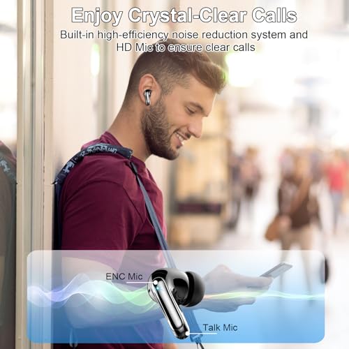 Wireless Earbuds, Bluetooth 5.3 Headphones Bass Stereo, 48Hours Playtime, 4 ENC Mic Clear Calls, Noise Cancelling Ear Buds with LED Display Charging Case,IPX7 Waterproof Earphone for Android iOS Black - color: Classical Black