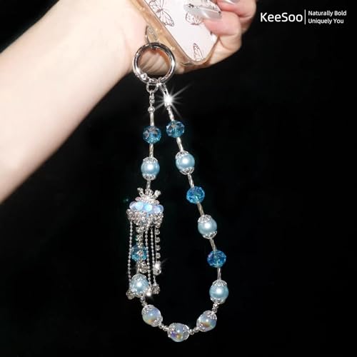 Blue Royal Crystal Crown Original Design Phone Charm with 2 Tether Tabs – Stylish, Durable, and Hands-Free Phone Chain – Compatible with iPhone, Samsung, Pixel & More - color: 07 Blue Royal Crystal Crown