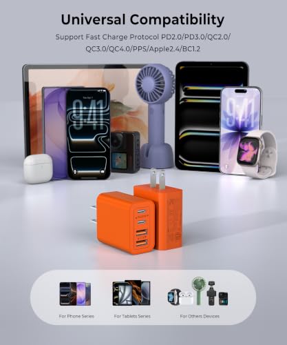 [2-Pack] 40W USB C Wall Charger Block,4-Port Super Fast Charging Block - color: 40W 2Pack Orange Red