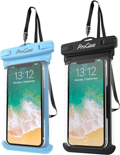 ProCase 2 Pack Waterproof Phone Pouch, Underwater Phone Case Up to 7", Dry Bag for iPhone 17 Air 16 15 14 13 Pro Plus Max, Galaxy S24 S23 S22 Ultra Pixel, Beach Essentials -Blue & Black - color: Blue/Black